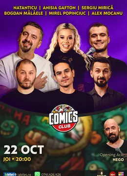 Stand-up cu Natanticu, Mălăele, Mirică, Anisia, Alex Mocanu și Mirel Popinciuc la ComicsClub!