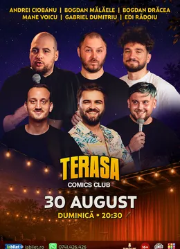 Stand-up cu Andrei Ciobanu, Mălăele, Mane Voicu, Drăcea, Edi Rădoiu și Gabriel Dumitriu pe Terasa ComicsClub!