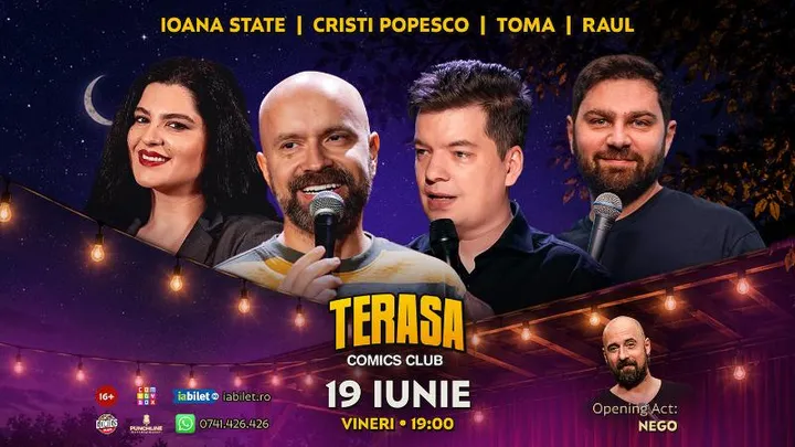 Stand-up cu Cristi Popesco, Toma, Ioana State și Raul pe Terasa ComicsClub!