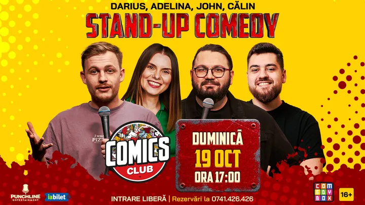 Stand-up Comedy cu Darius Grigorie, Adelina Toma, John și Călin Gheorghiu la ComicsClub!