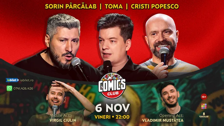 Stand-up cu Cristi Popesco, Toma, Sorin Pârcălab și Virgil la ComicsClub!