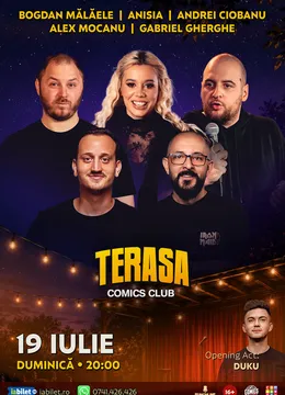 Stand-up cu Anisia, Gabriel Gherghe, Ciobanu, Mălăele și Mane Voicu pe Terasa ComicsClub!