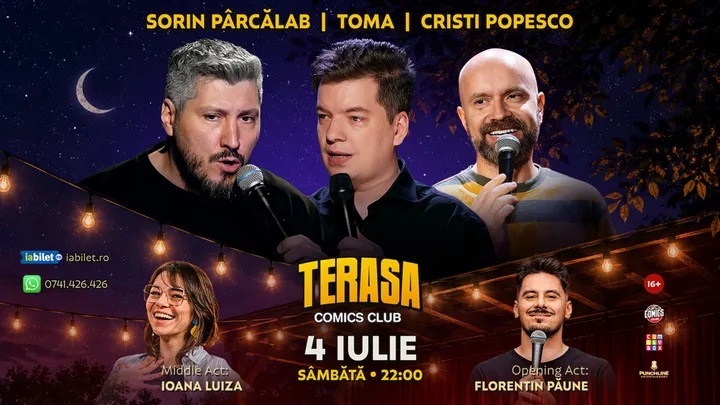 Stand-up cu Cristi Popesco, Toma, Sorin și Ioana Luiza pe Terasa ComicsClub!