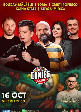 Stand-up cu Cristi Popesco, Toma, Bogdan Mălăele, Ioana State și Mirică la ComicsClub!
