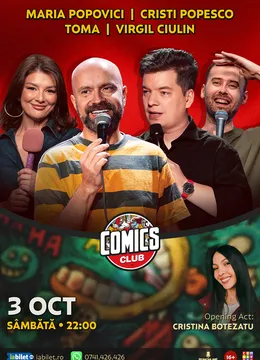 Stand-up cu Toma, Cristi Popesco, Maria Popovici și Virgil Ciulin la ComicsClub!