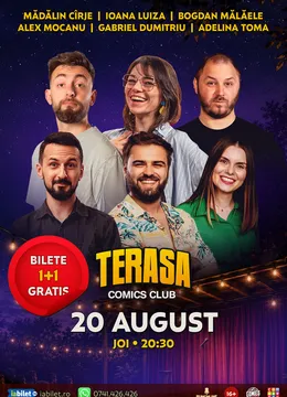 Stand-up cu Alex Mocanu, Mălăele, Cîrje, Ioana Luiza, Gabriel Dumitriu și Adelina Toma pe Terasa ComicsClub!