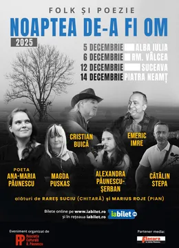 Suceava: „Noaptea de-a fi om”, folk și poezie