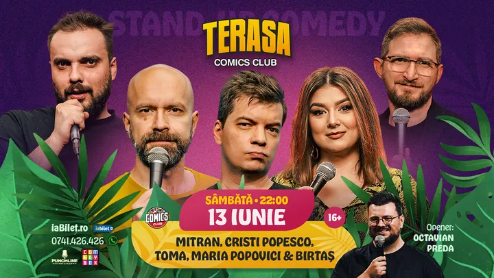 Stand-up cu Cristi Popesco, Toma, Maria Popovici, Mitran și Dan Birtaș pe Terasa ComicsClub!