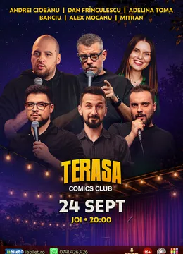 Stand-up cu Andrei Ciobanu, Banciu, Frînculescu, Alex Mocanu, Mitran și Adelina Toma pe Terasa ComicsClub!