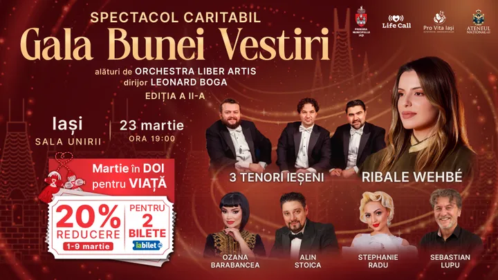 Iași: Ribale Wehbe & 3 Tenori Ieșeni la Gala Bunei Vestiri, spectacol caritabil