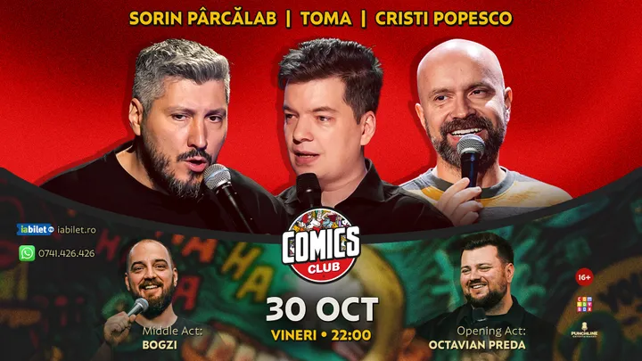 Stand-up cu Cristi Popesco, Toma, Sorin Pârcălab și Bogzi la ComicsClub!