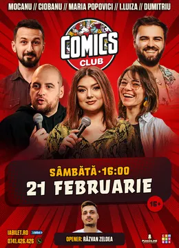 Stand-up cu Maria Popovici, Alex Mocanu, Ioana Luiza, Andrei Ciobanu și Gabriel Dumitriu la ComicsClub!
