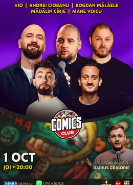 Stand-up cu Vio, Andrei Ciobanu, Bogdan Mălăele, Cîrje și Mane Voicu la ComicsClub!