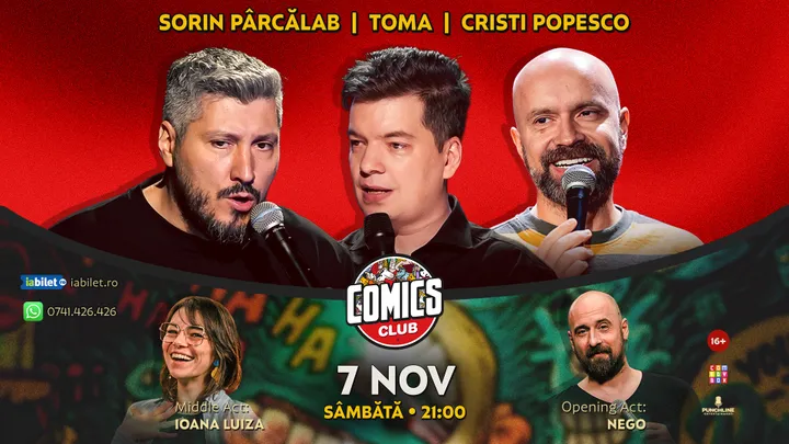 Stand-up cu Cristi Popesco, Toma, Sorin Pârcălab și Ioana Luiza la ComicsClub!