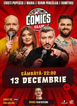 Stand-up cu Cristi Popesco, Maria Popovici, Sorin Pârcălab și Gabriel Dumitriu la ComicsClub!