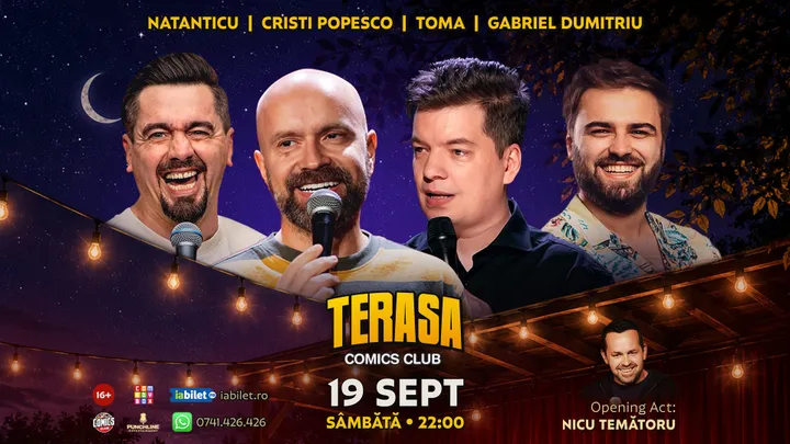 Stand-up cu Cristi Popesco, Toma, Natanticu și Gabriel Dumitriu pe Terasa ComicsClub!