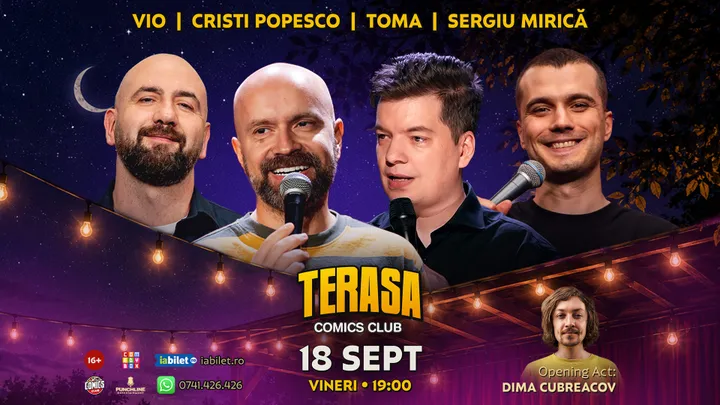 Stand-up cu Cristi Popesco, Toma, Vio și Mirică pe Terasa ComicsClub!