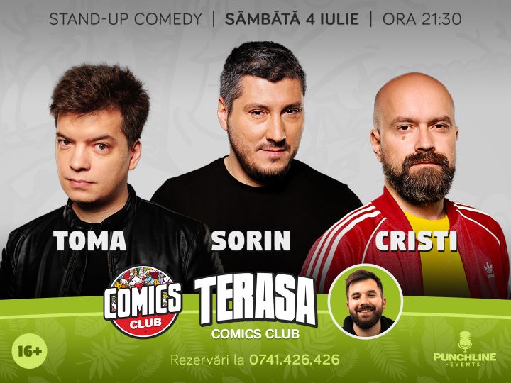 Stand-up cu Cristi, Toma și Sorin pe terasă la Comicsclub!