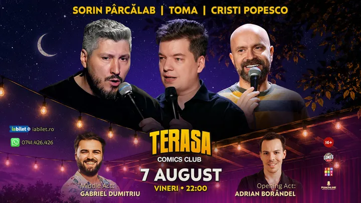 Stand-up cu Cristi Popesco, Toma, Sorin Pârcălab și Gabriel Dumitriu pe Terasa ComicsClub!