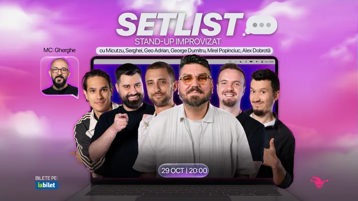 The Fool: Stand-up comedy SETLIST cu Micutzu, Serghei, Geo Adrian, George Dumitriu, Alex Dobrotă, Mirel Popinciuc, MC: Gherghe