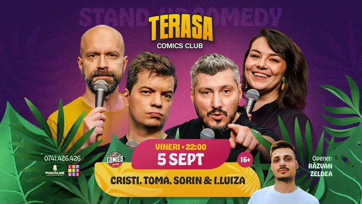 Stand-up Comedy cu Cristi, Toma, Sorin și Ioana Luiza pe Terasa ComicsClub!