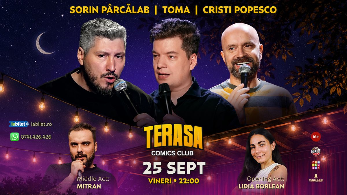 Stand-up cu Cristi Popesco, Toma, Sorin Pârcălab și Mitran pe Terasa ComicsClub!