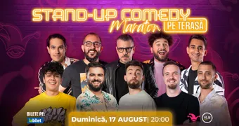 The Fool: Stand-up Comedy Maraton pe terasă cu: Frînculescu, Gherghe, Drăcea, Cîrje, Popinciuc, Dobrotă, Florin, George Dumitru, Gabriel Dumitriu și Teo Ioniță