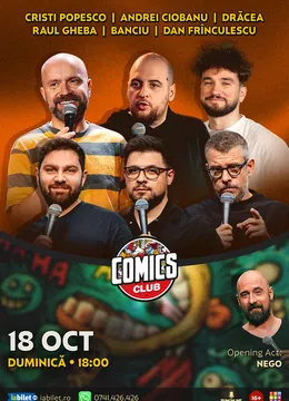 Stand-up cu Cristi Popesco, Drăcea, Raul Gheba, Andrei Ciobanu, Banciu și Frînculescu la ComicsClub!