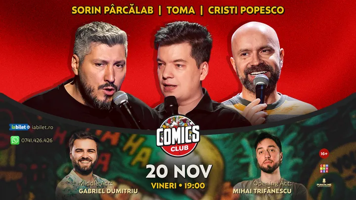 Stand-up cu Cristi Popesco, Toma, Sorin Pârcălab și Gabriel Dumitriu la ComicsClub!