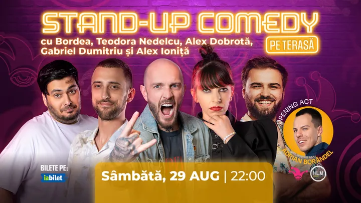 The Fool Terasa: Stand-up comedy cu Bordea, Teodora Nedelcu, Alex Dobrotă, Alex Ioniță și Gabriel Dumitriu