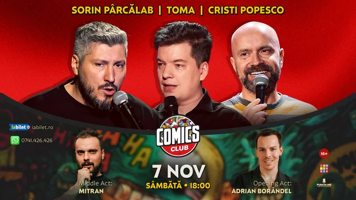 Stand-up cu Cristi Popesco, Toma, Sorin Pârcălab și Mitran la ComicsClub!