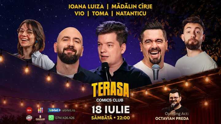 Stand-up cu Toma, Vio, Natanticu, Ioana Luiza și Mădălin Cîrje pe Terasa ComicsClub!