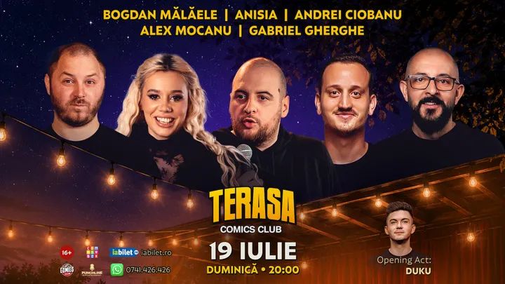 Stand-up cu Anisia, Gabriel Gherghe, Ciobanu, Mălăele și Mane Voicu pe Terasa ComicsClub!