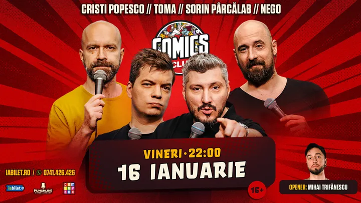 Stand-up cu Cristi Popesco, Toma, Sorin Pârcălab și Nego la ComicsClub!
