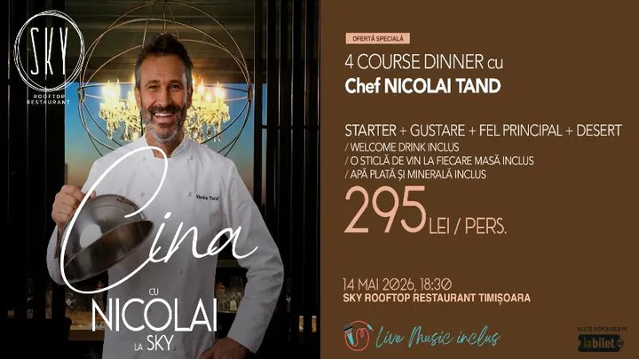 Timișoara: Cină cu Chef Nicolai Tand – 4 Course Dinner & Live Music