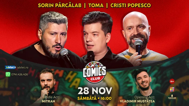 Stand-up cu Cristi Popesco, Toma, Sorin Pârcălab și Mitran la ComicsClub!