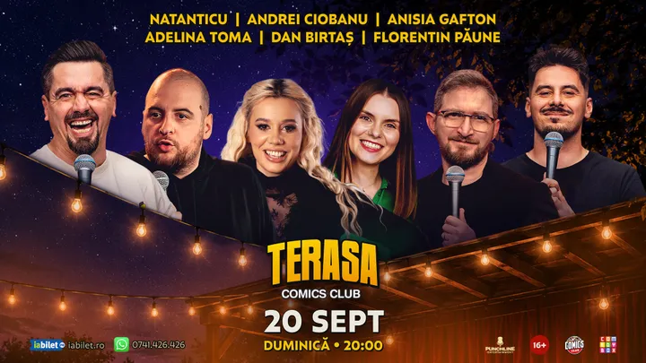 Stand-up cu Natanticu, Andrei Ciobanu, Anisia, Dan Birtaș, Florentin Păune și Adelina pe Terasa ComicsClub!
