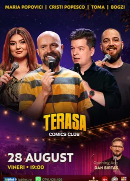 Stand-up cu Cristi Popesco, Toma, Maria Popovici și Bogzi pe Terasa ComicsClub!