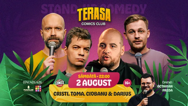 Stand-up cu Cristi Popesco, Toma, Andrei Ciobanu și Darius pe Terasa ComicsClub!