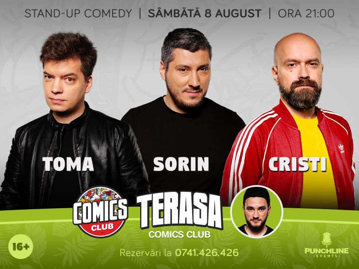 Stand-up cu Cristi, Toma și Sorin pe terasă la ComicsClub!
