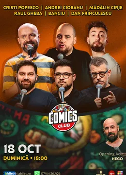Stand-up cu Cristi Popesco, Drăcea, Raul Gheba, Andrei Ciobanu, Banciu și Frînculescu la ComicsClub!