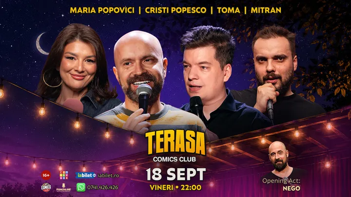 Stand-up cu Cristi Popesco, Toma, Maria Popovici și Mitran pe Terasa ComicsClub!