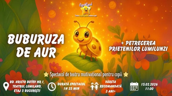 Buburuza de Aur - Spectacol de teatru motivațional pentru copii + Petrecerea Prietenilor LumiLunzi - 3 ani+