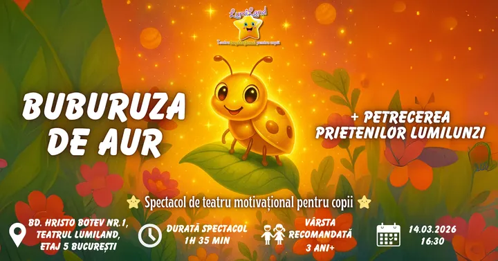 Buburuza de Aur - Spectacol de teatru motivațional pentru copii + Petrecerea Prietenilor LumiLunzi - 3 ani+