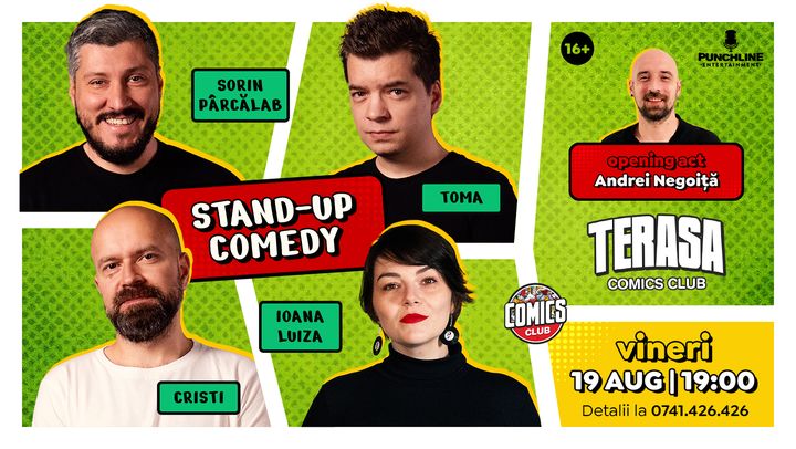 Stand-up cu Cristi, Toma, Sorin și Luiza pe Terasa ComicsClub!