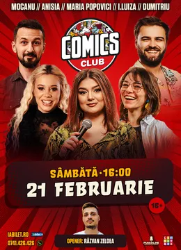 Stand-up cu Maria Popovici, Alex Mocanu, Ioana Luiza, Anisia și Gabriel Dumitriu la ComicsClub!