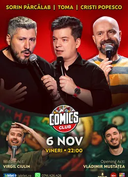 Stand-up cu Cristi Popesco, Toma, Sorin Pârcălab și Virgil la ComicsClub!