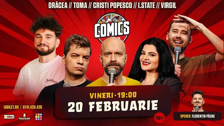 Stand-up cu Cristi Popesco, Toma, Drăcea, Ioana State și Virgil la ComicsClub!