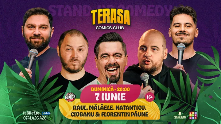 Stand-up cu Natanticu, Andrei Ciobanu, Raul Gheba, Bogdan Mălăele și Păune pe Terasa ComicsClub!