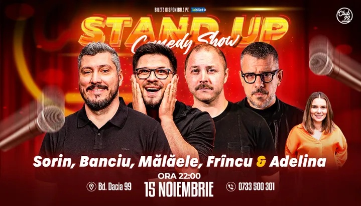 Stand-up Comedy cu Sorin Pârcălab, Banciu, Mălăele, Frîncu - Adelina Toma la Club 99